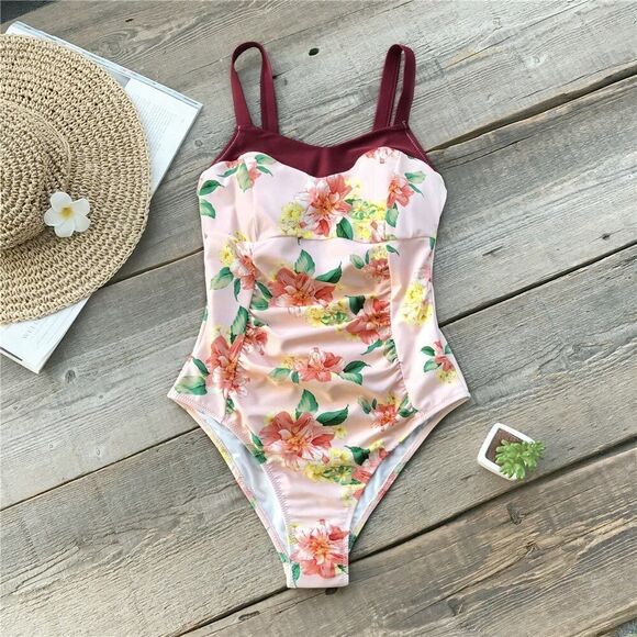 𝅺CUPSHE Floral One Piece Bathing Suit Size Medium - Picture 1 of 10